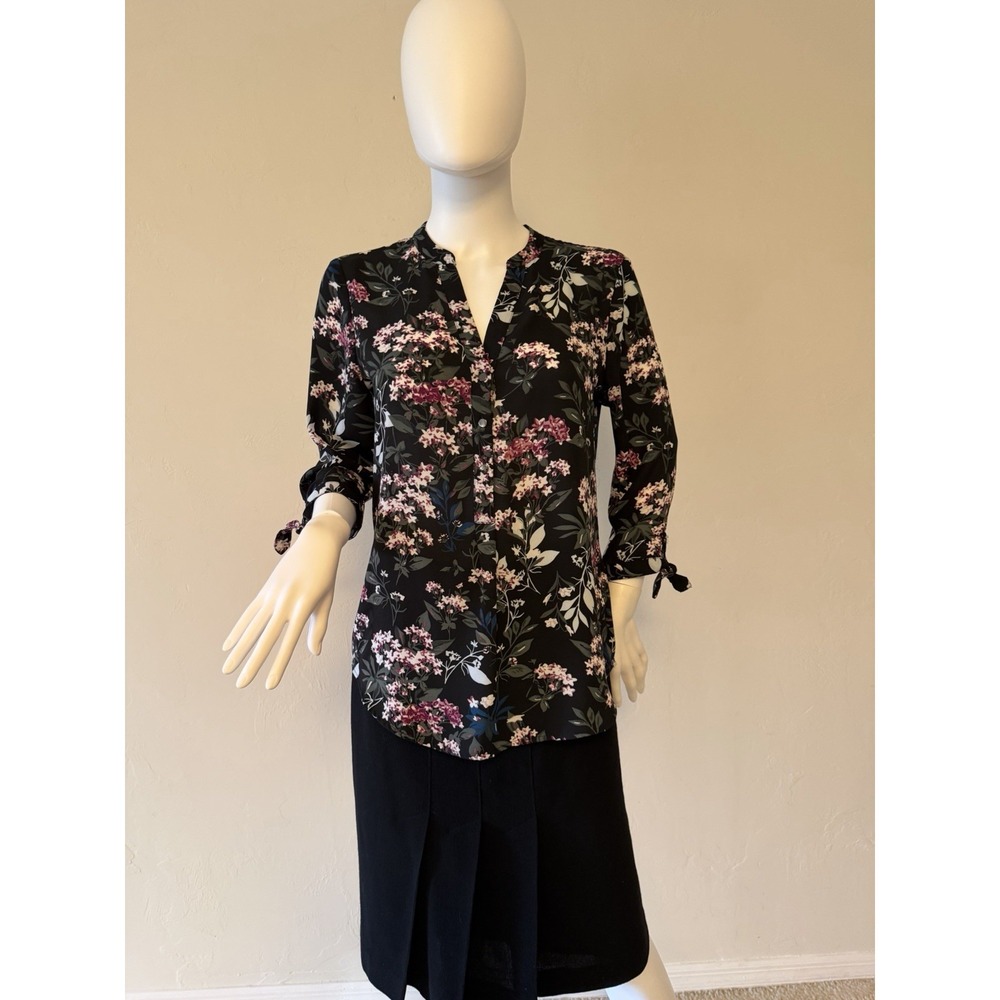 Ivanka Trump Women's Chiffon Floral Blouse Button Front 3/4 Sleeve‎ size P